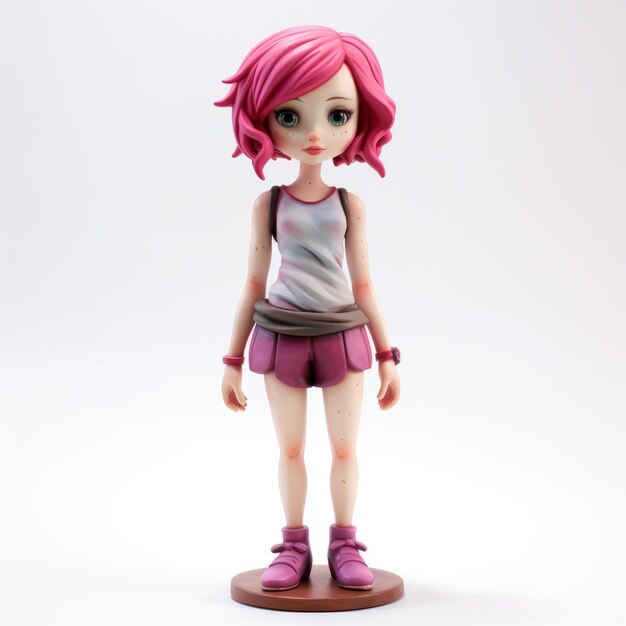 Foto figura de anime de cabelo rosa, comissariado por kunio okawara e kilian eng