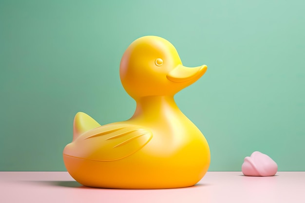 Figura de pato de brinquedo bonito isolada em fundo pastel