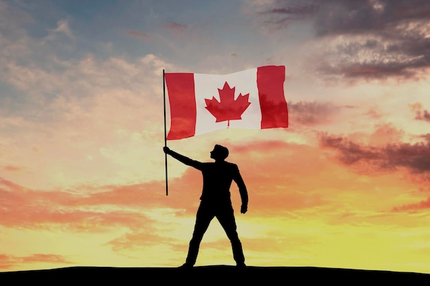 Figura de silhueta masculina acenando a bandeira do Canadá 3D Rendering