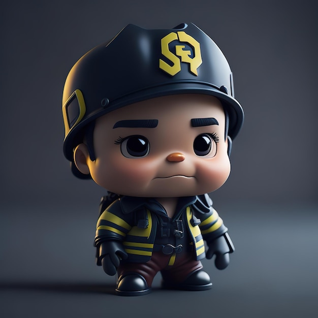 Una figura de dibujos animados de un niño chibi con un bombero de sombrero duro