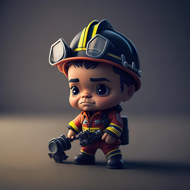 Una figura de dibujos animados de un niño chibi con un bombero de sombrero duro