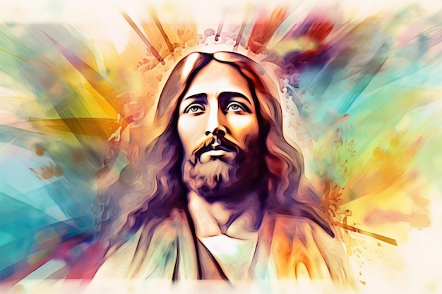 Foto figura do cristianismo imagem colorida de jesus cristo em fundo iluminado com cores generative ai