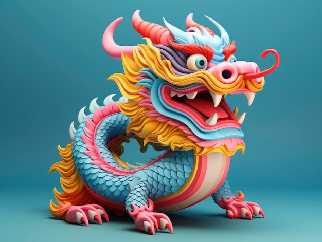 Figura de dragón chino muy detallada en estilo 3D