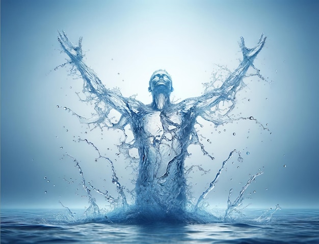 Figura escultórica de agua congelada en elegante pose