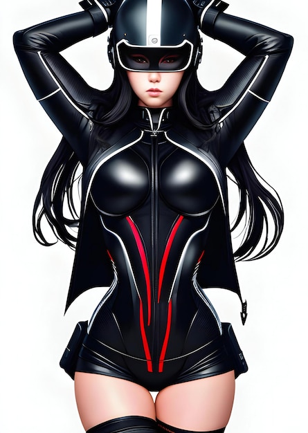 Una figura femenina con un traje de cuero negro