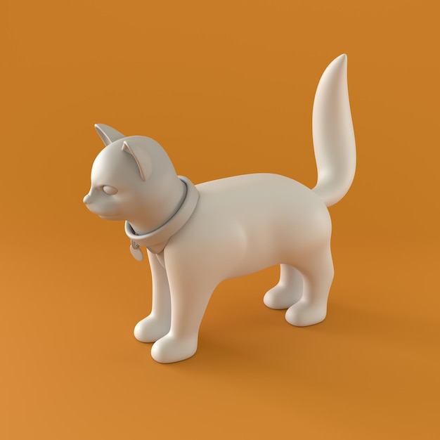 Una figura de gato blanco en color plano en fondo naranja 3D Rendering