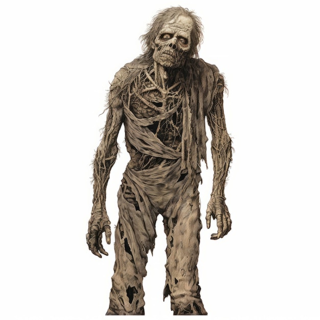 Figura grotesca agachada gravura em madeira antiga de um morto-vivo