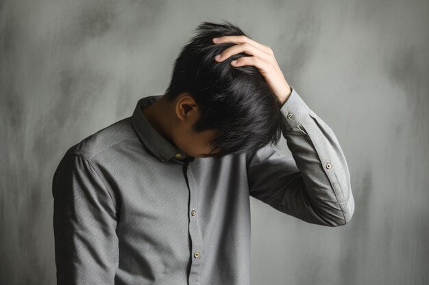 Foto figura de un hombre sosteniendo su cabeza