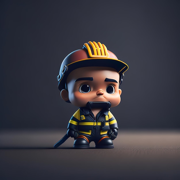 Una figura de juguete con un casco de bombero y un fondo negro.