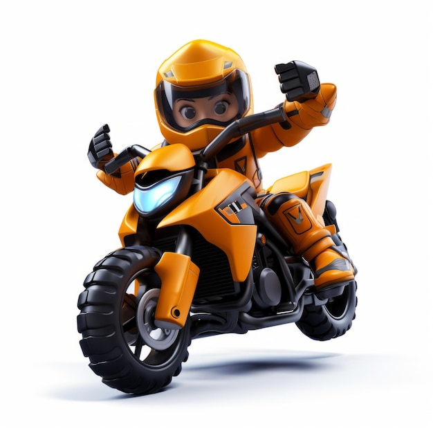 Figura de juguete de motocicleta amarilla en Tpose Vray Tracing dibujos animados llenos de acción