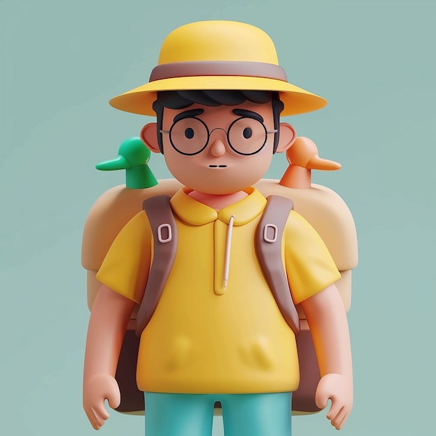 una figura de lego con gafas y una camisa amarilla lleva un sombrero amarillo