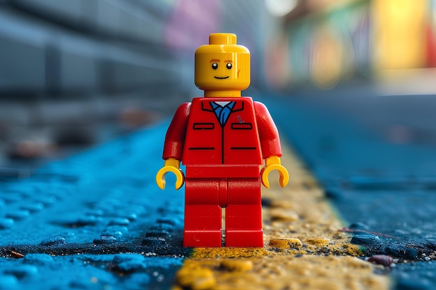 Una figura de lego de pie en una calle