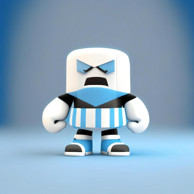 una figura de lego con un traje azul y blanco.