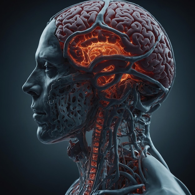 Figura médica 3D com cérebro destacado