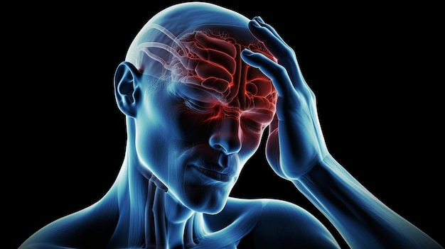 Foto figura médica masculina de ia generativa com sintomas de sinusite e dor de cabeça
