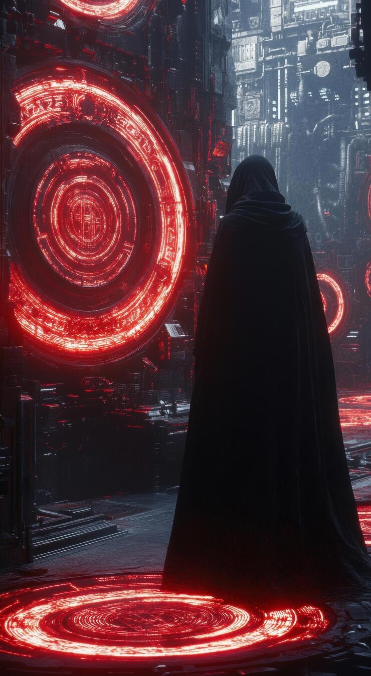 Foto figura misteriosa en una ciudad cyberpunk