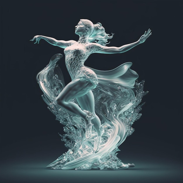 Una figura de mujer está bailando en una ola de hielo.