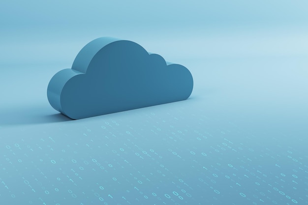 Figura de nube vacía azul de pie sobre una superficie azul claro concepto de datos y conexión a Internet maqueta de representación 3d