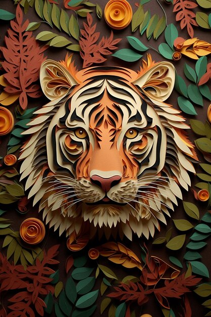 Figura de papel en forma de un lindo tigre