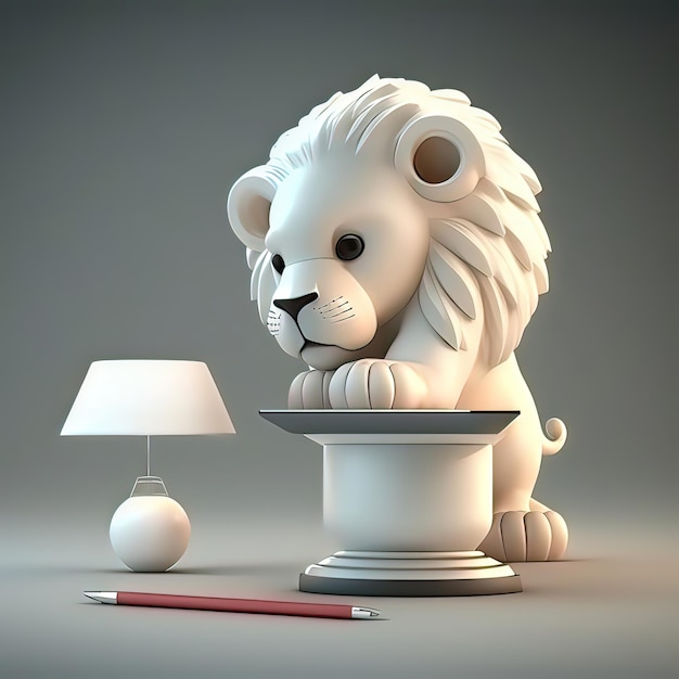 La figura de un pequeño león se alza con sus patas delanteras sobre un pedestal Escultura tonos blancos decoración de mármol lujo interior detalle arte de alta resolución inteligencia artificial generativa