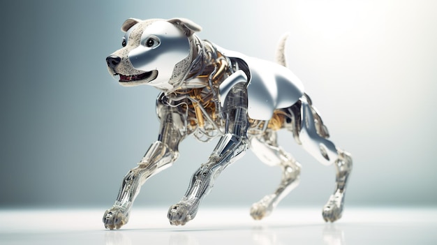 Una figura de perro plateada y negra sobre una superficie blanca Imagen generativa de IA