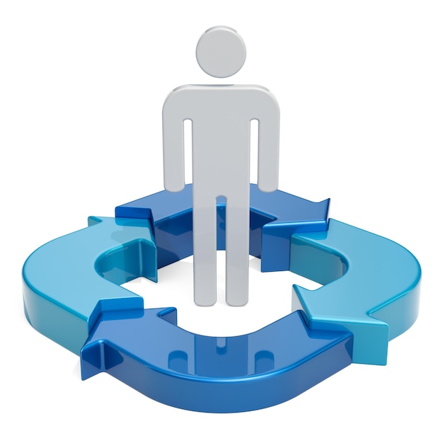 Figura de personas con flechas azules concepto de negocio renderización 3D