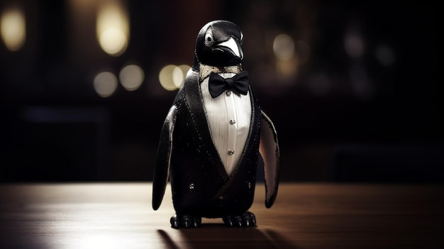 Una figura de pingüino con un esmoquin.