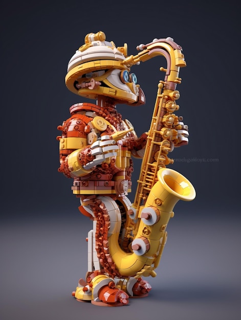 Una figura de un robot tocando un saxofón.