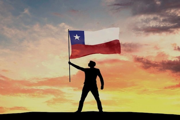 Figura de silueta masculina ondeando la bandera de Chile 3D Rendering