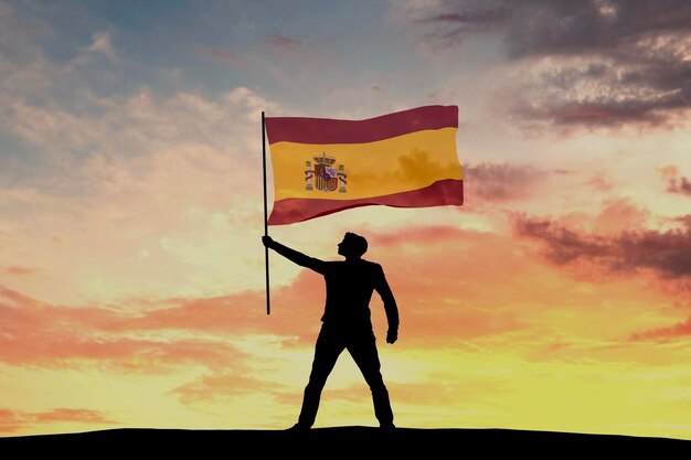 Figura de silueta masculina ondeando la bandera de España 3D Rendering