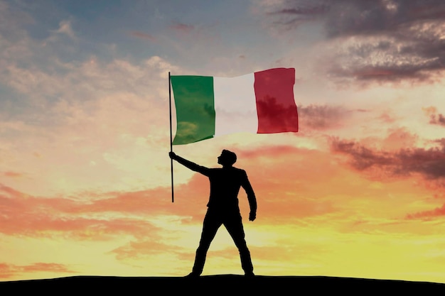 Figura de silueta masculina ondeando la bandera de Italia 3D Rendering