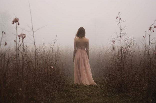 Una figura solitaria en un campo de niebla captura una escena de mal humor