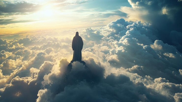 Foto figura solitaria por encima de las nubes