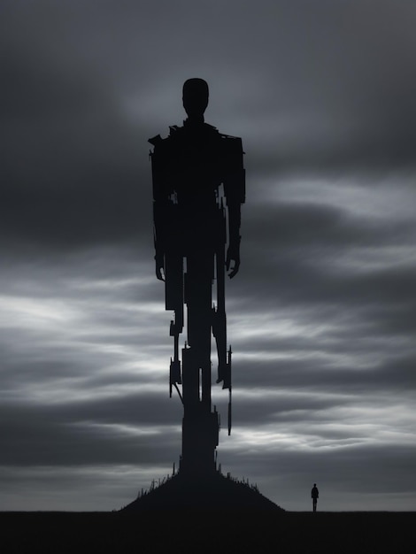 Una figura solitaria se encuentra en marcado contraste contra un cielo oscuro y ominoso su silueta una inquietante