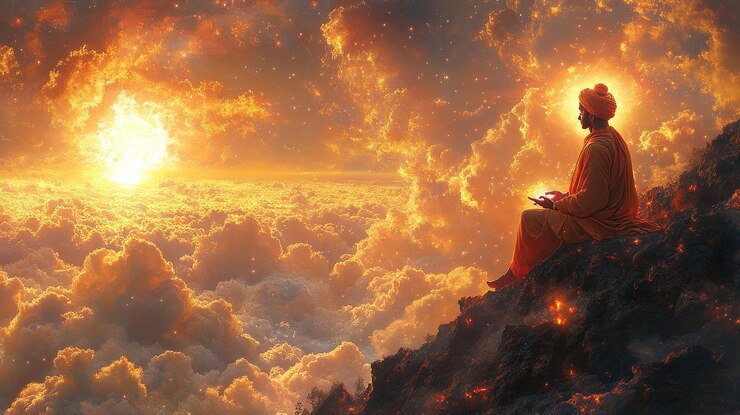 Foto figura solitaria que contempla la extensión celestial