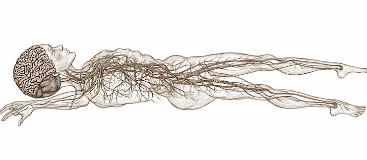 Foto figura supina com ilustração detalhada do sistema nervoso