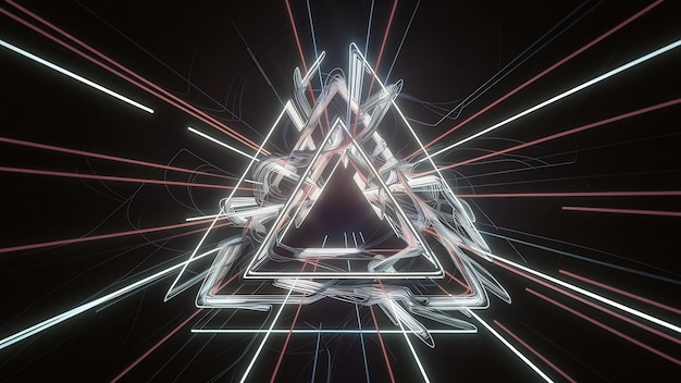 Figura triangular geométrica genial en una luz láser de neón genial para fondos y papeles de pared