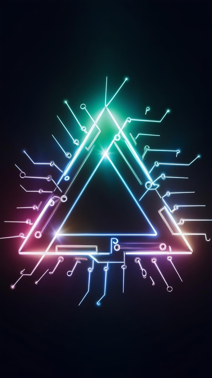 Foto figura triangular geométrica genial en una luz láser de neón ideal para fondos
