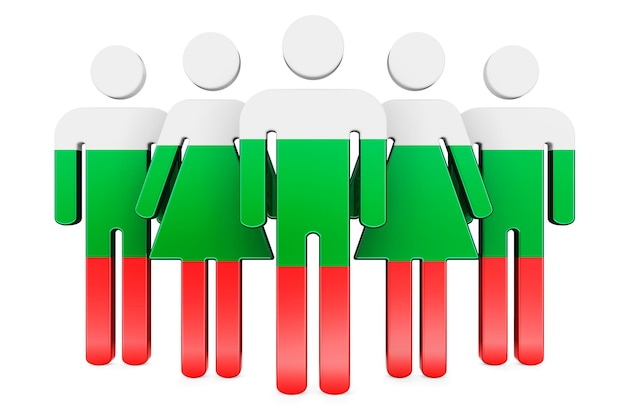 Foto figuras de palito com bandeira búlgara comunidade social e cidadãos da bulgária renderização 3d.