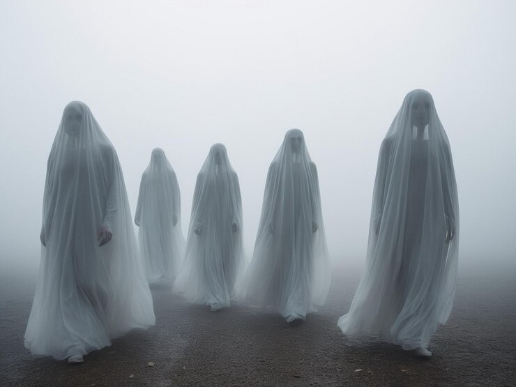 Foto figuras fantasmagóricas no nevoeiro