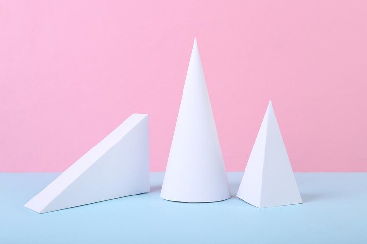 Foto figuras geométricas blancas sobre un fondo pastel bluepink composición de diferentes objetos geométricos arte conceptual minimalismo de fondo abstracto
