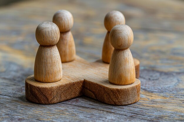 Figuras de madera en una foto conceptual de reunión o discusión