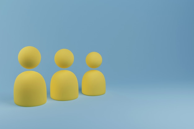 Figuras de madera de personas de pie por altura 3D Render