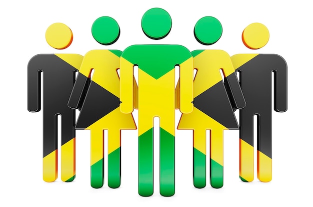 Foto figuras de palo con bandera jamaicana comunidad social y ciudadanos de jamaica representación en 3d