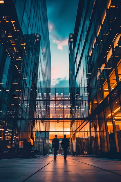 Foto figuras siluetadas caminando por el paisaje urbano moderno