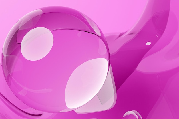Figuras volumétricas de vidrio de ilustración 3d de esfera de iluminación sobre fondo rosa
