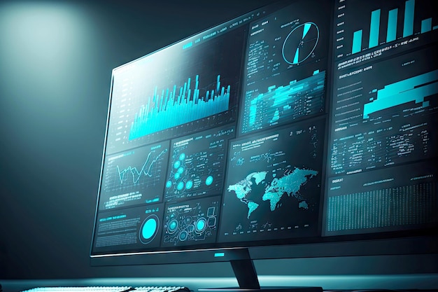 Figuratives Bild der Geschäftsstrategie in Form eines Computerbildschirms mit Grafiken