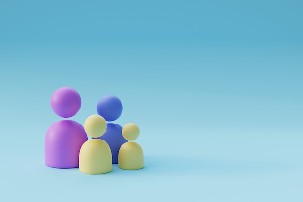 Figuren von Holzmännern Familie 3D-Render-Illustration