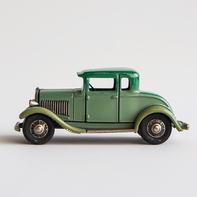 Figurina de automóvil retro verde de época con fondo blanco
