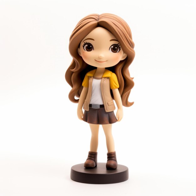 Figurina de chica de anime con cabello marrón alegre y optimista